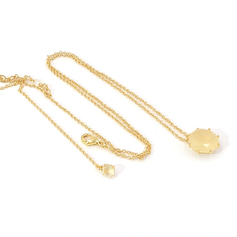 Elegant Yellow Natural Stone Real Gold Plated Necklace