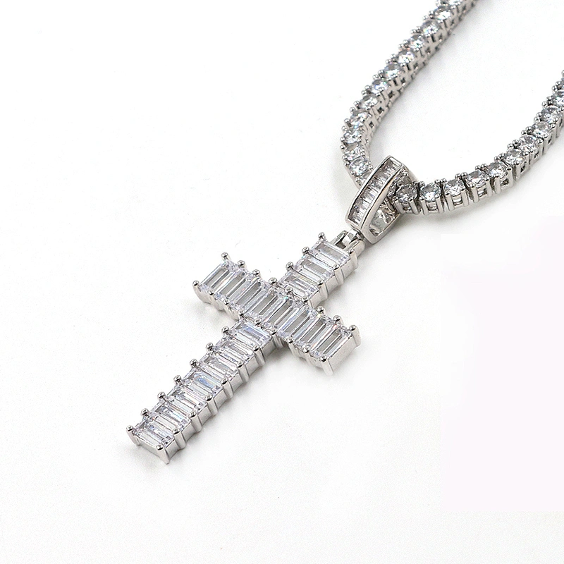 Hip hop rectangle pave cubic zirconia cross shape pendant