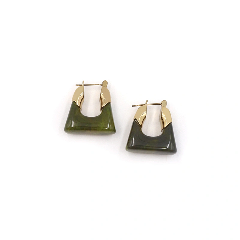 Fashion Resin Earrings Custom Trendy Jewelry Acetate Square Shape Brass Stone Earring