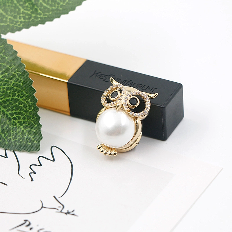 Fashion Owl Gold Plated Brass Brooch with Magnet