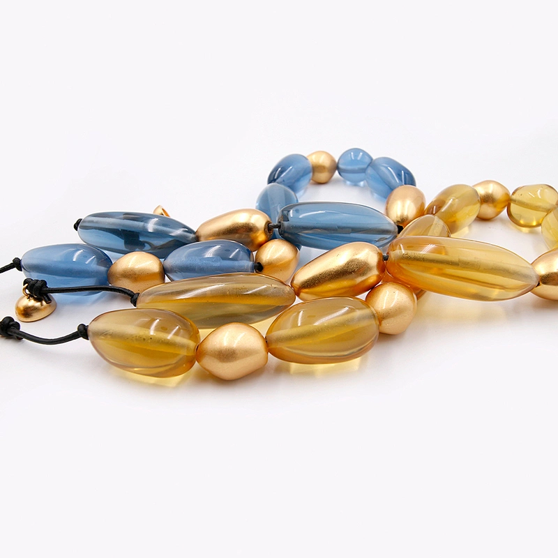 Custom Resin Gold Plated Blue Yellow Irregular Shape Chain