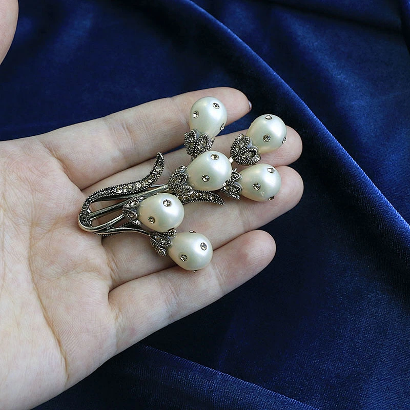 Custom High Quality Jewelry Brooches Women Rhinestone Pearl Flower Brooch Pins