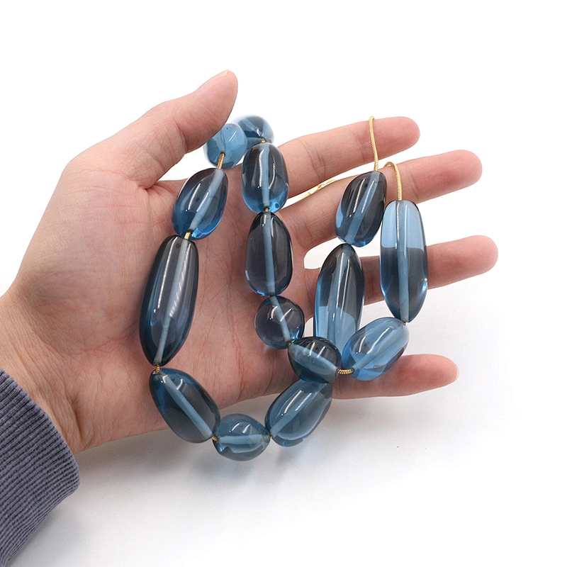 Fashion Blue Double Layers Resin Irregular Shape Necklace