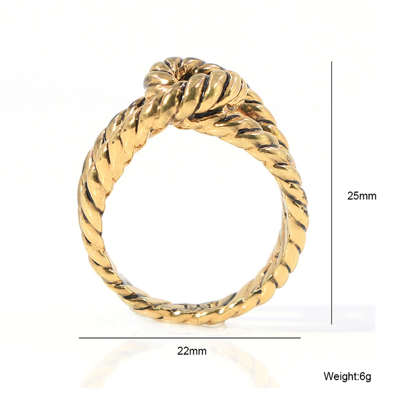 Fashion design twisted rope gold plated ring for girl