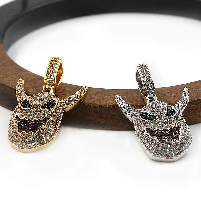 Luxury Rhodium Gold Color Ice out White Zircon Ghost Grimace Evil Shape Pendants