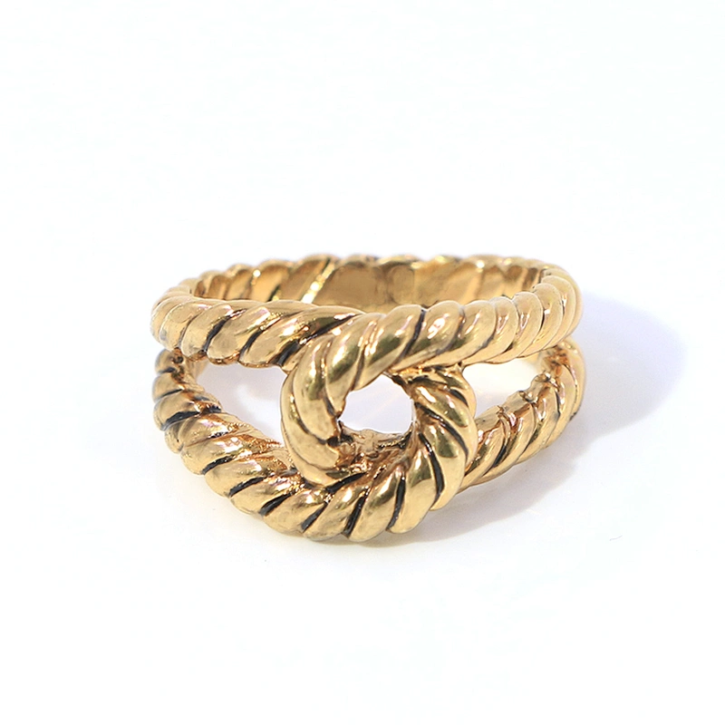 Fashion design twisted rope gold plated ring for girl