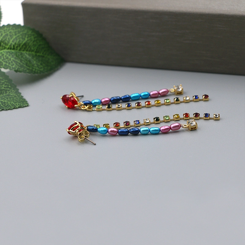 Fashion Custom Earrings Long Dangle CZ Rhinestone Pearl Earring China Wholesale