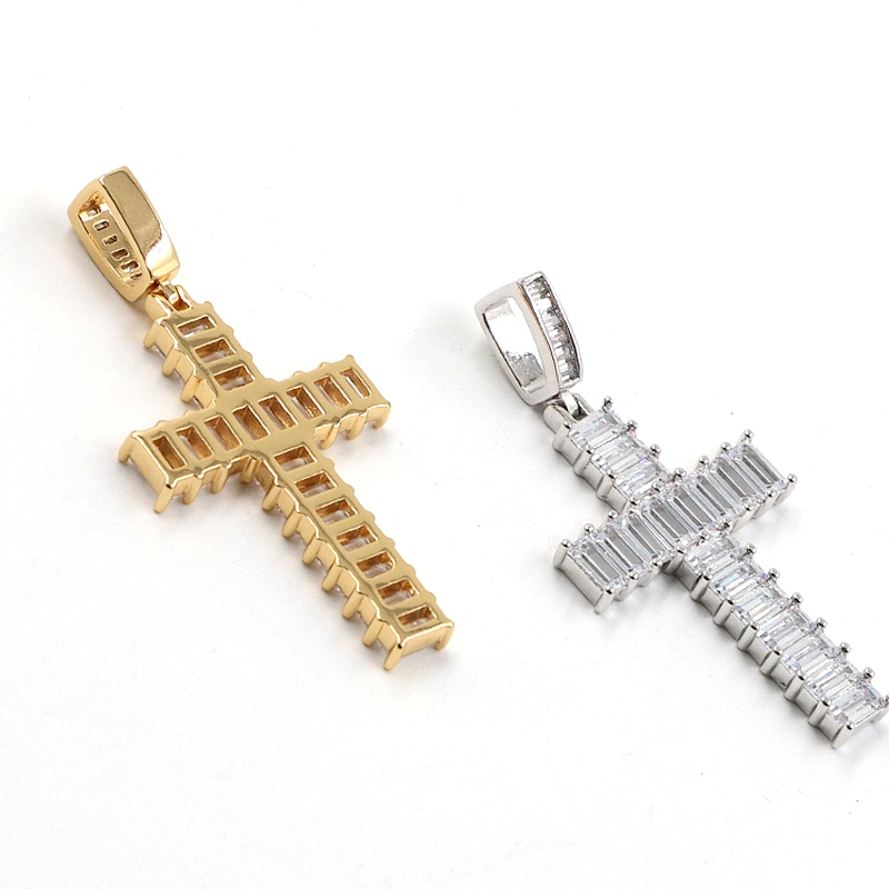 Hip hop rectangle pave cubic zirconia cross shape pendant
