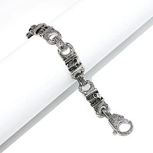 Black enamel stainless steel silver plated skull jewellery bracelet for men