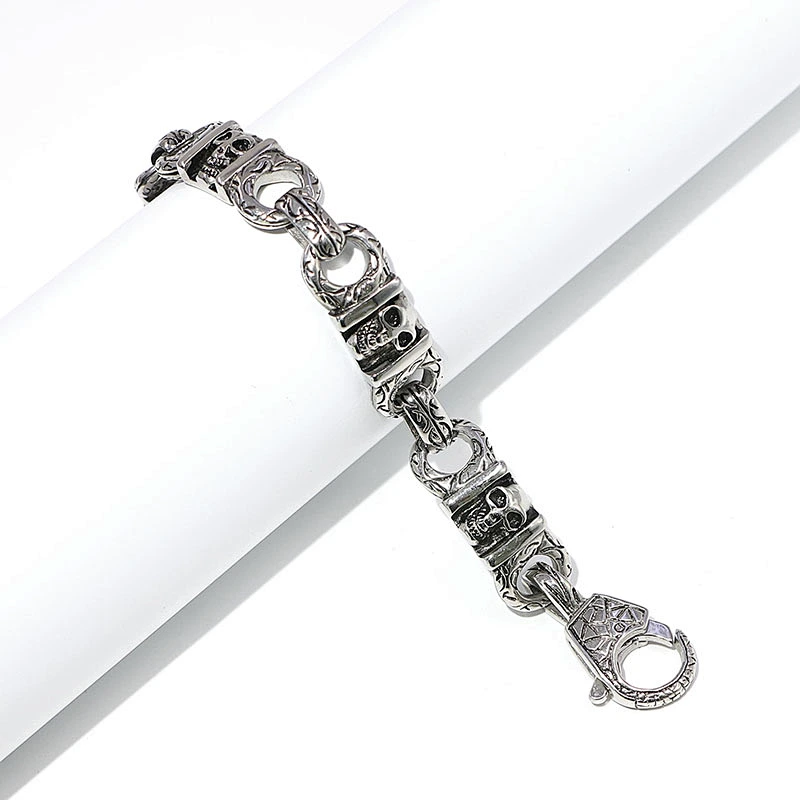 Black enamel stainless steel silver plated skull jewellery bracelet for men