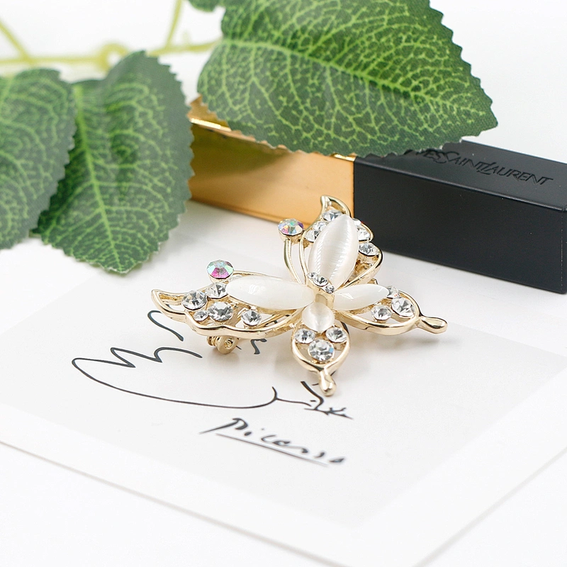 Delicate Butterfly Brooch with Opal and Crystal