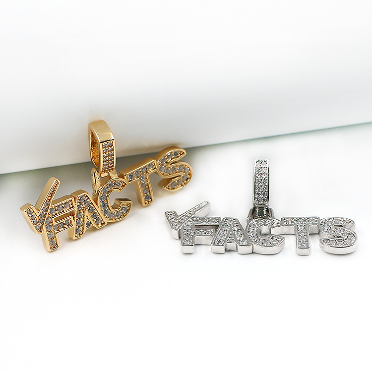 Hip hop custom Logo letter FACTS cubic zirconia gold plated pendant