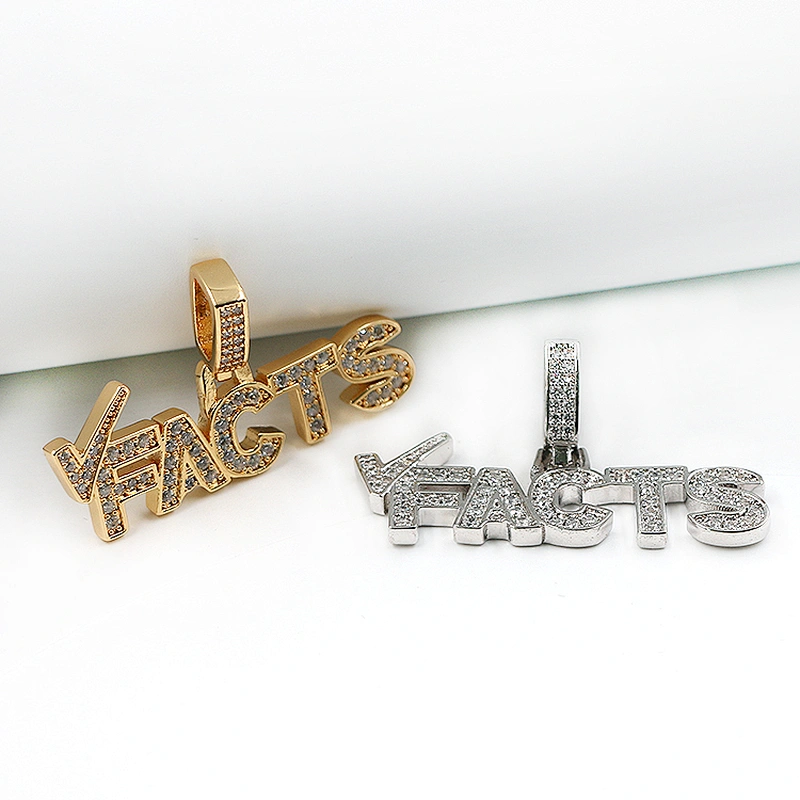 Hip hop custom Logo letter FACTS cubic zirconia gold plated pendant