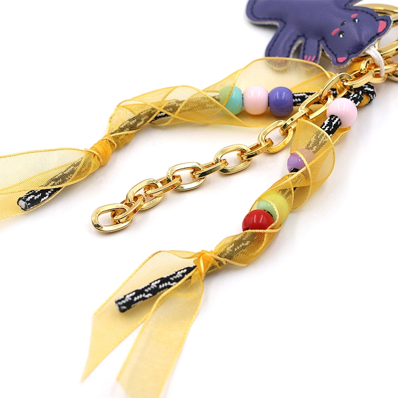 Fashion Design Key Ring with Colorful cord and Bear by Handmade