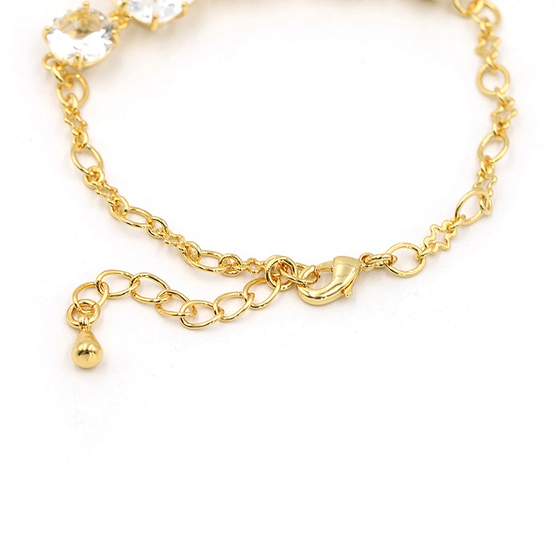 Trendy jewelry five yellow rectangle crystal adjustable gold plated chain bracelet