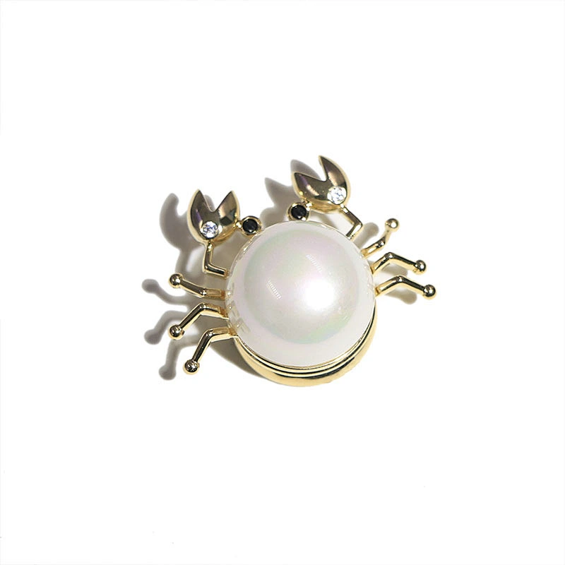 Delicate Crab Gold Plated Brooch with Pearl