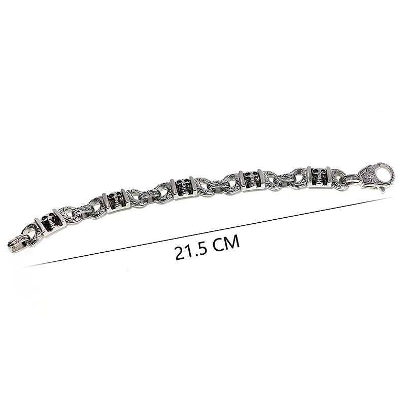 Black enamel stainless steel silver plated skull jewellery bracelet for men