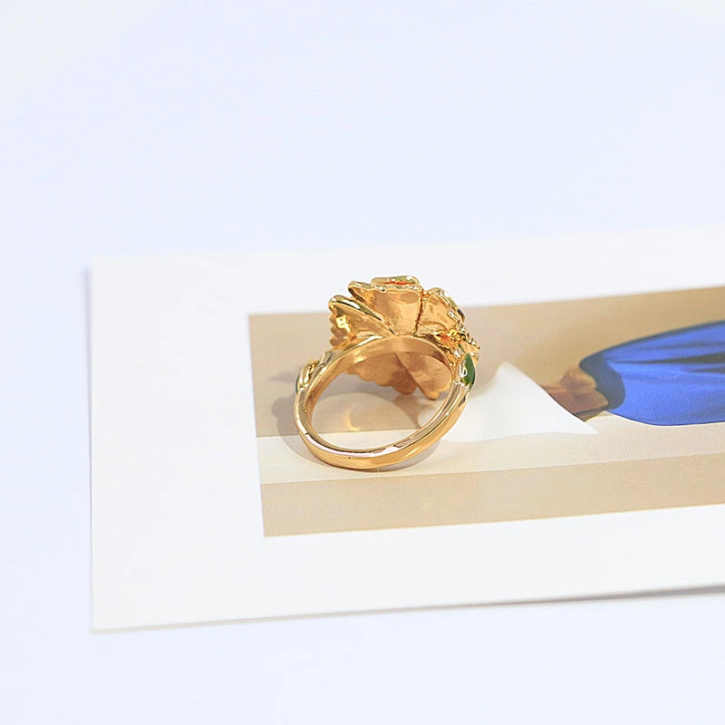 Trendy gold plated customized color orange enamel flower ring jewelry
