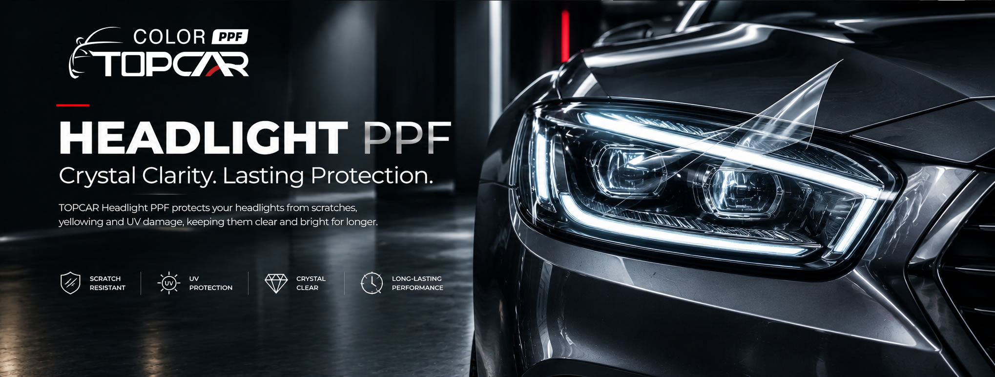 TOPCAR Headlight PPF clear protective film for headlights against scratches and UV damage