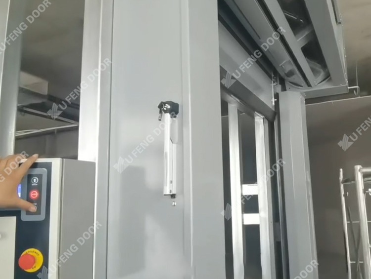 High speed spiral door daily inspection testing emergency stop button and infrared light curtains