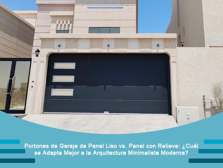 Villa moderna con portón de garaje de panel liso