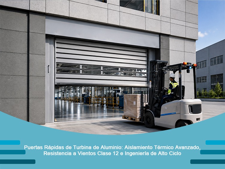 Puertas rápidas de turbina de aluminio instaladas en un muelle de carga industrial moderno