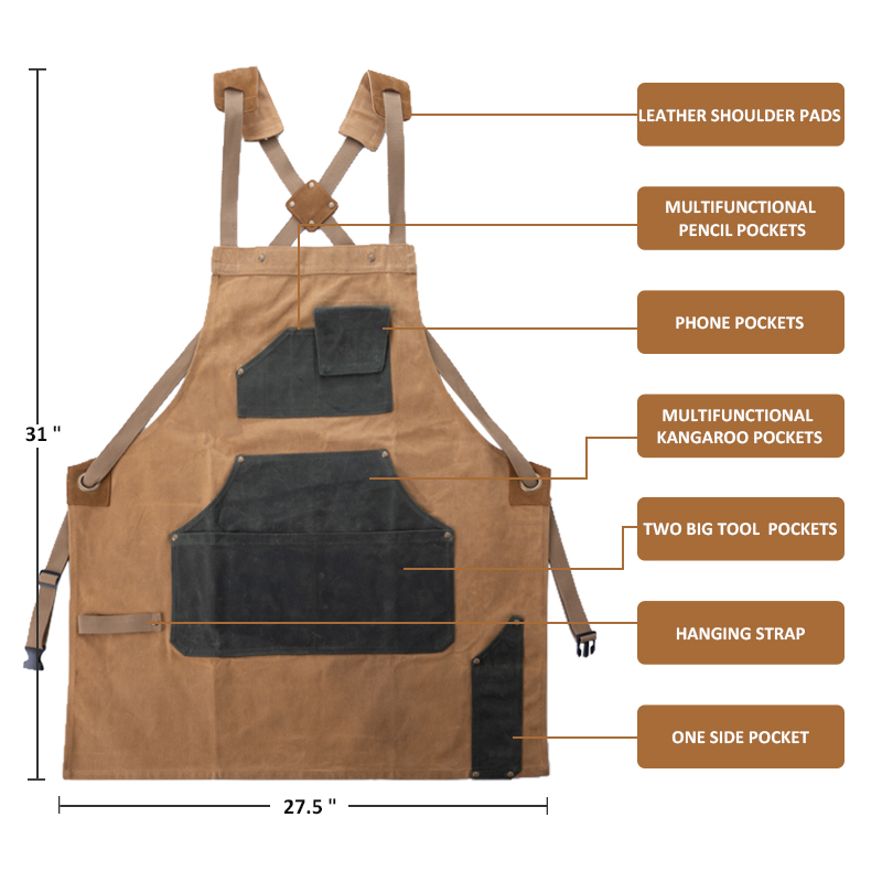 KEFEI Waxed Canvas Apron Heavy Duty Apron With Tool Work Men Garden Custom Design Logo Cotton Apron