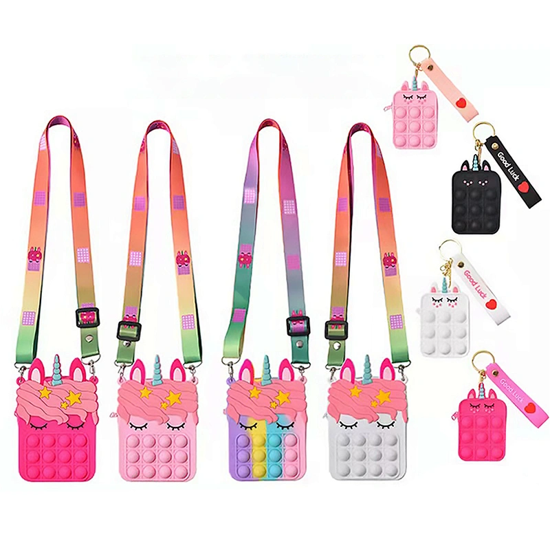 customize silicone Autism Stress Relief purse cute kids cartoon fidget pop bubble unicorn coin purse