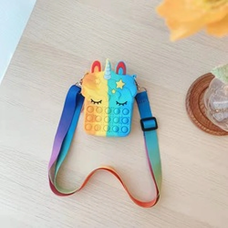 customize silicone Autism Stress Relief purse  cute kids cartoon fidget pop bubble unicorn coin purse