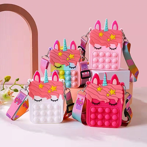 customize silicone Autism Stress Relief purse cute kids cartoon fidget pop bubble unicorn coin purse