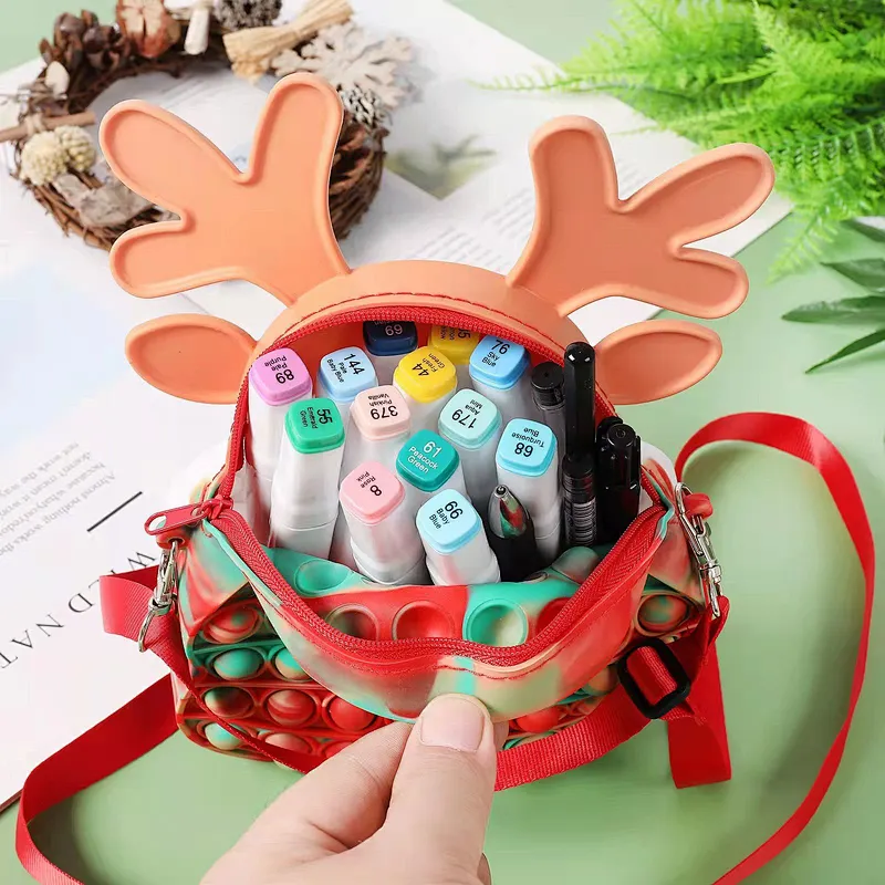 customized Autism Stress Relief Christmas elk Sensory Push Bubble candy Pouch School Kids Rainbow Silicone coin purse