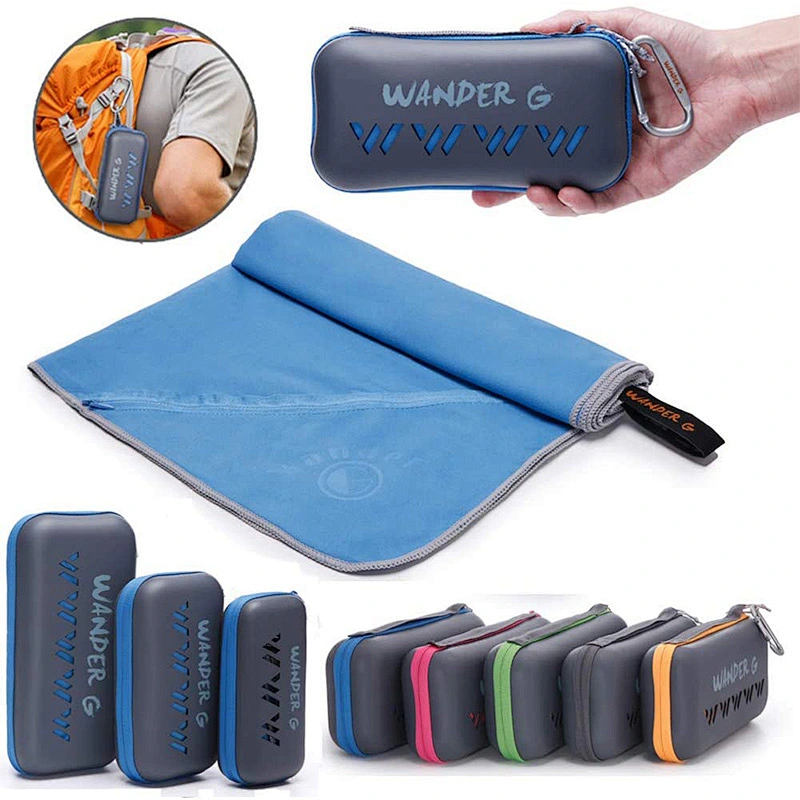 Custom Portable Eva  Microfiber Fast Drying Towel Case for Travel Beach Hiking Backpacking Yoga Gym Sports
