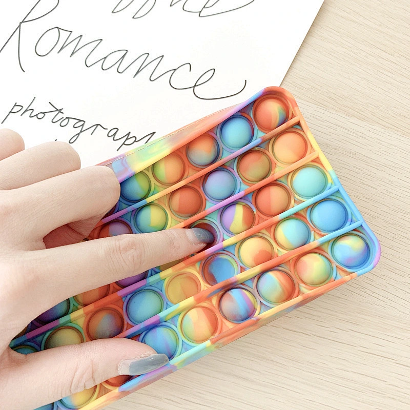 customized Autism Stress Relief Pen Storage Bag Sensory Push Bubble Pencil Box Pouch School Kids Rainbow Silicone Fidget Pencil