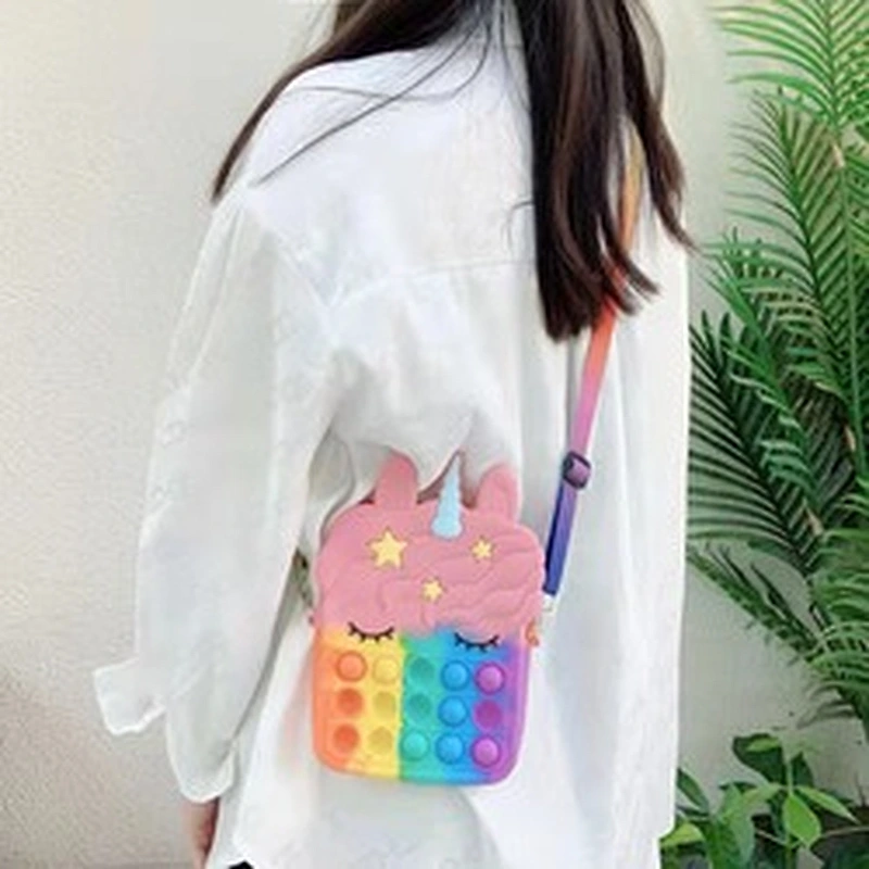 customize silicone Autism Stress Relief purse  cute kids cartoon fidget pop bubble unicorn coin purse
