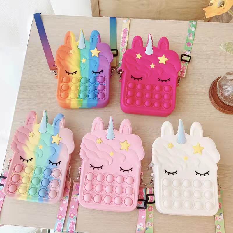 customize silicone Autism Stress Relief purse  cute kids cartoon fidget pop bubble unicorn coin purse