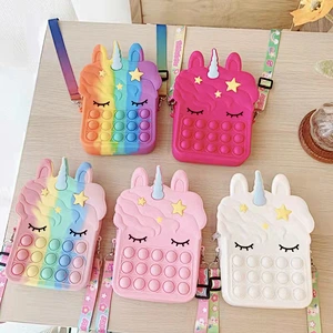 customize silicone Autism Stress Relief purse  cute kids cartoon fidget pop bubble unicorn coin purse