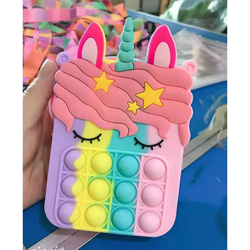 customize silicone Autism Stress Relief purse cute kids cartoon fidget pop bubble unicorn coin purse