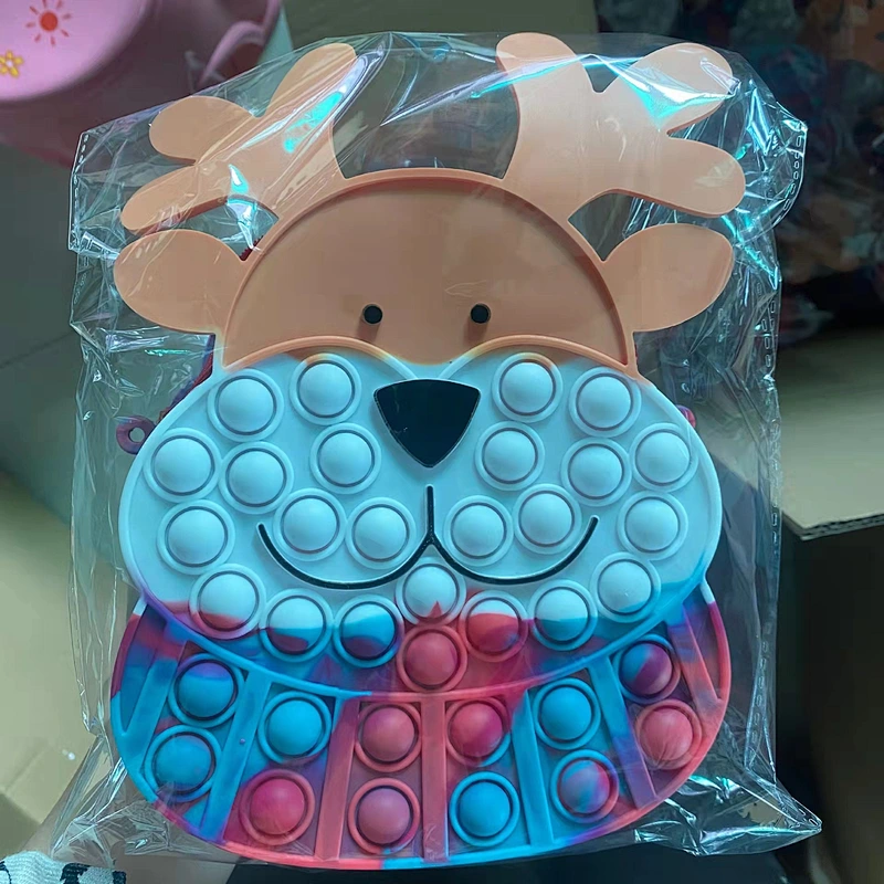 customized Autism Stress Relief Christmas elk Sensory Push Bubble candy Pouch School Kids Rainbow Silicone coin purse