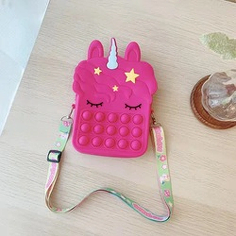 customize silicone Autism Stress Relief purse cute kids cartoon fidget pop bubble unicorn coin purse