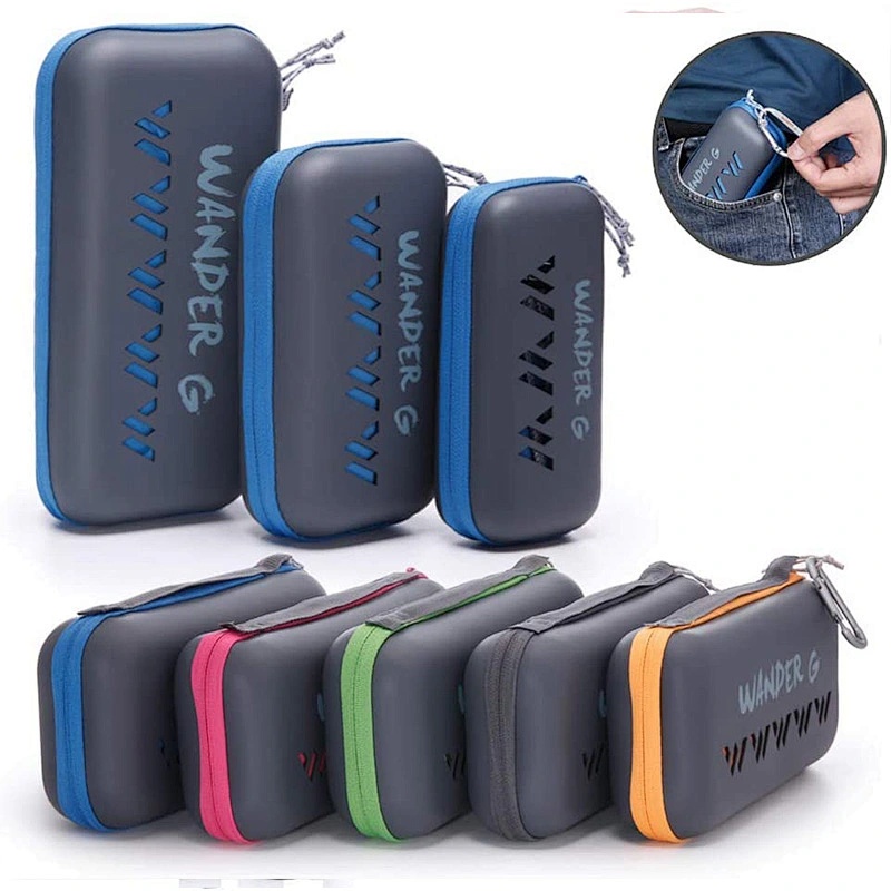 Custom Portable Eva  Microfiber Fast Drying Towel Case for Travel Beach Hiking Backpacking Yoga Gym Sports