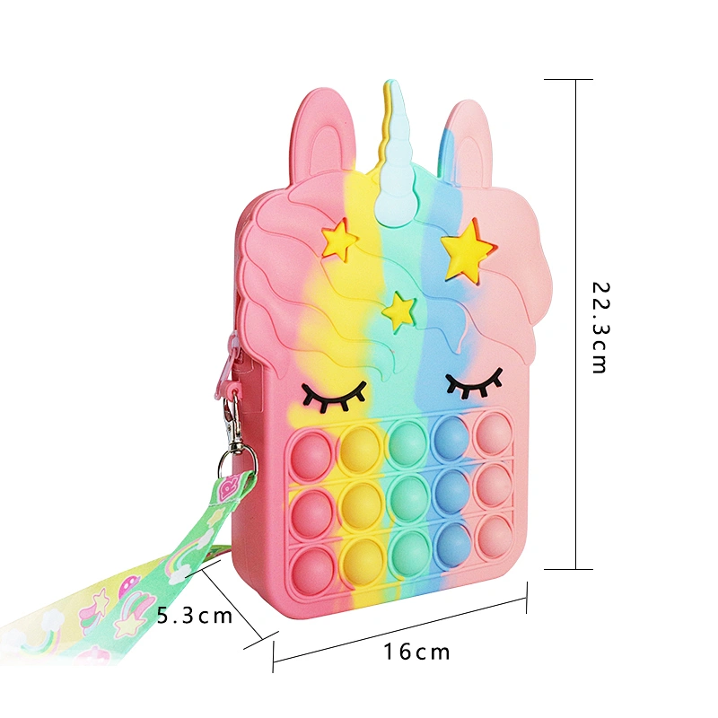 customize silicone Autism Stress Relief purse  cute kids cartoon fidget pop bubble unicorn coin purse