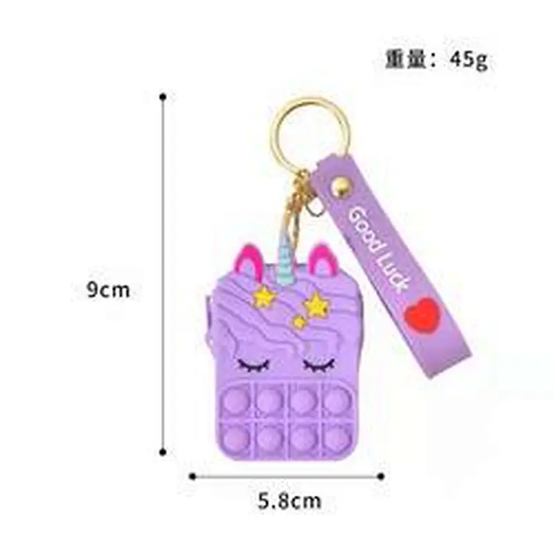 customize silicone Autism Stress Relief purse  cute kids cartoon fidget pop bubble unicorn coin purse