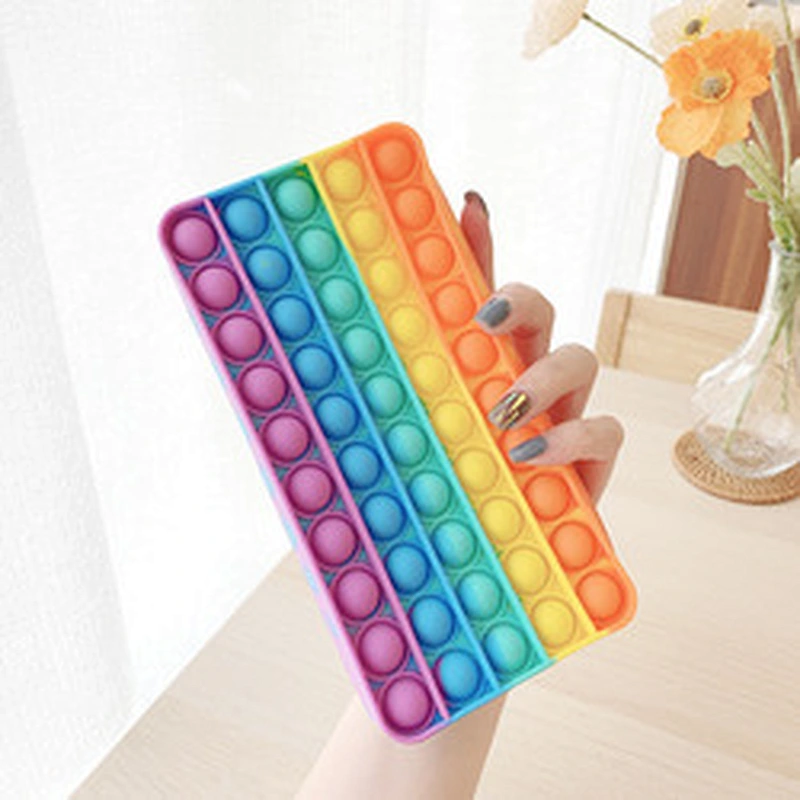 customized Autism Stress Relief Pen Storage Bag Sensory Push Bubble Pencil Box Pouch School Kids Rainbow Silicone Fidget Pencil