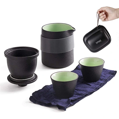 1 Pot 2 Mini Cups Porcelain Teacups Eva Tea Infuser Portable Bag for Outdoor Picnic