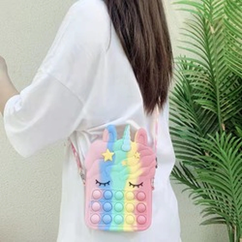 customize silicone Autism Stress Relief purse  cute kids cartoon fidget pop bubble unicorn coin purse