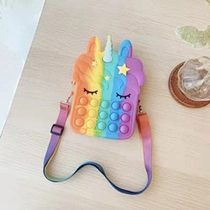 customize silicone Autism Stress Relief purse cute kids cartoon fidget pop bubble unicorn coin purse
