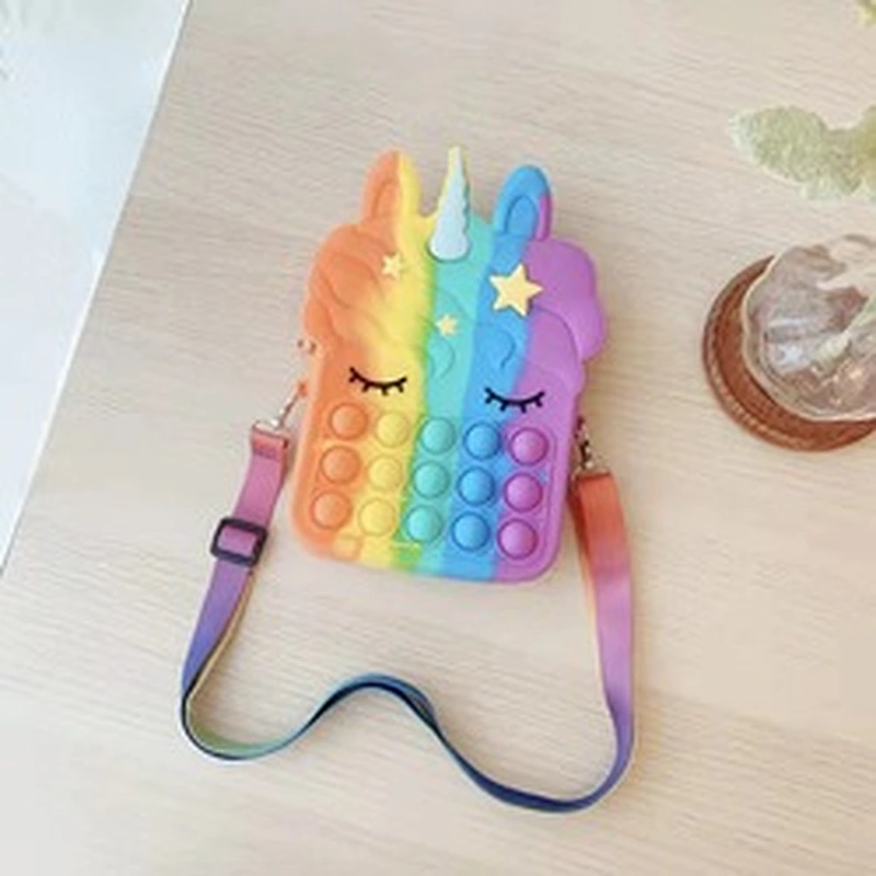 customize silicone Autism Stress Relief purse cute kids cartoon fidget pop bubble unicorn coin purse