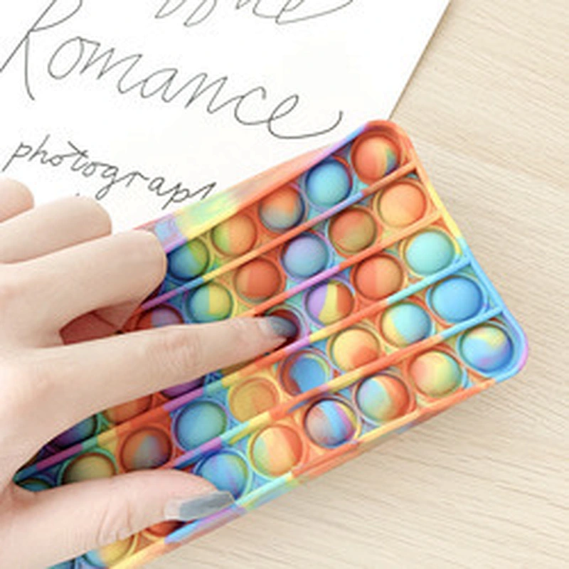 customized Autism Stress Relief Pen Storage Bag Sensory Push Bubble Pencil Box Pouch School Kids Rainbow Silicone Fidget Pencil