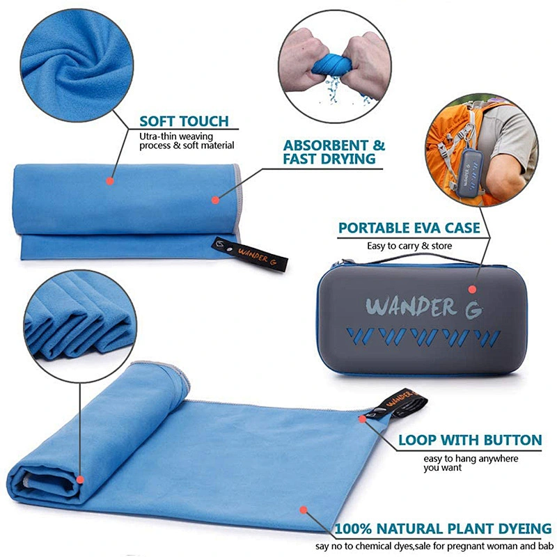 Custom Portable Eva  Microfiber Fast Drying Towel Case for Travel Beach Hiking Backpacking Yoga Gym Sports