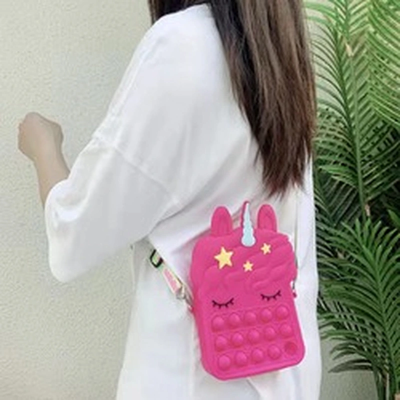 customize silicone Autism Stress Relief purse  cute kids cartoon fidget pop bubble unicorn coin purse